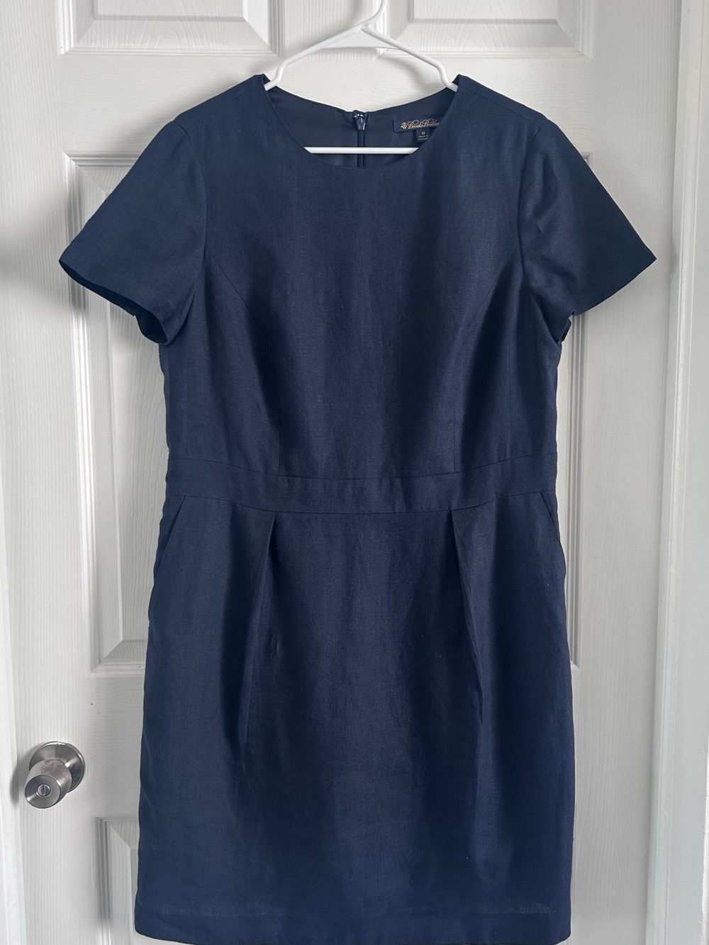 Brooks Brothers Women’s Short Sleeve Linen Sheath Dress Sz 14 Navy Blue Summer